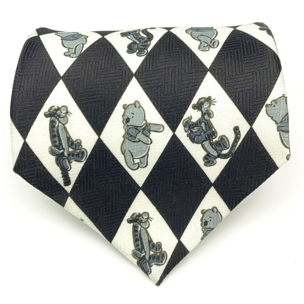 Winnie the Pooh DISNEY Off White & Black POOH & TIGER Polyester Necktie KOREA
